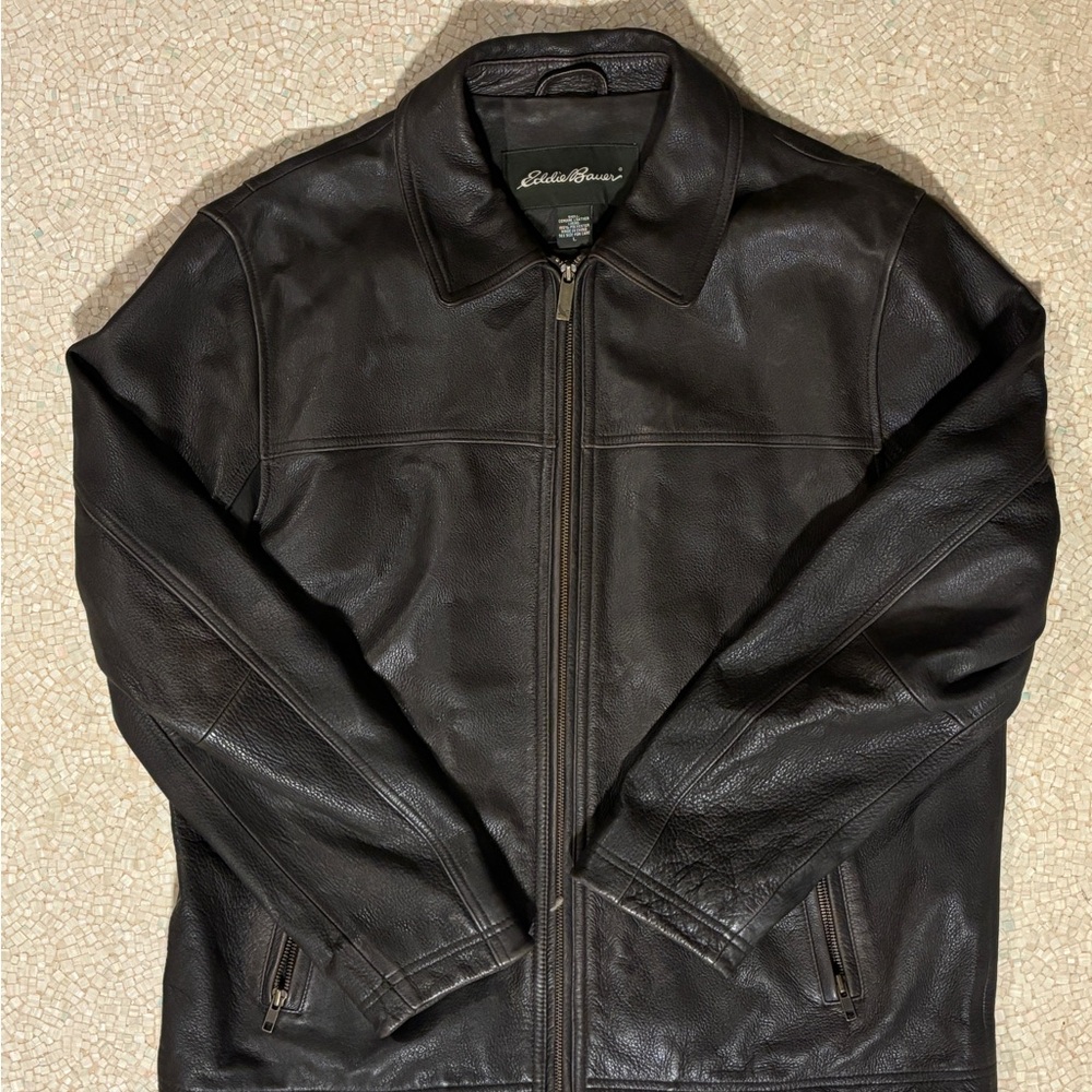 Eddie Bauer Men's Dark Brown Leather Jacket Size Large